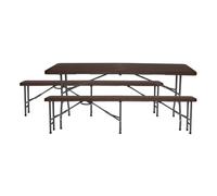 Conjunto Plegable Mesa con 2 Bancos de 180cm Catering Marrón Efecto Madera 7house