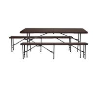 Conjunto Plegable Mesa con 2 Bancos de 180cm Catering Marrón Efecto Ratán 7house