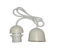 Conjunto portalámparas con cable de 1m, florón y rosca E27, ideal para iluminación decorativa y funcional en diversos espacios.