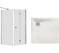 Conjunto puerta de ducha Roca Capital AM4508012M, plato de ducha rectangular Roca Terran AP10332032001650, AM4408012M
