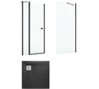Conjunto puerta de ducha Roca Capital AM4608016M, plato de ducha cuadrado Roca Terran AP10332032001400, AM4408016M