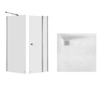 Conjunto puerta de ducha Roca Capital AM4609012M, plato de ducha cuadrado Roca Terran AP10338438401100, AM4409012M