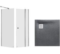 Conjunto puerta de ducha Roca Capital AM4609012M, plato de ducha cuadrado Roca Terran AP10338438401200, AM4409012M