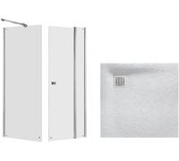 Conjunto puerta de ducha Roca Capital AM4609012M, plato de ducha cuadrado Roca Terran AP10338438401630, AM4409012M
