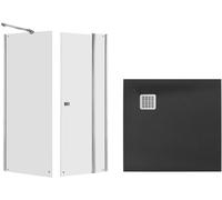 Conjunto puerta de ducha Roca Capital AM4609012M, plato de ducha cuadrado Roca Terran AP10338438401640, AM4409012M