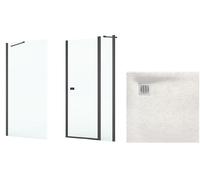 Conjunto puerta de ducha Roca Capital AM4609016M, plato de ducha cuadrado Roca Terran AP10338438401650, AM4409016M
