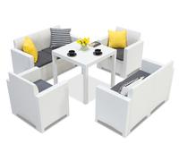 Conjunto rattan con mesa Dallas Nebraska Comida 6 blanco Bica