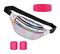 Conjunto Riñonera Plateada con Banda para el Cabello y Pulsera, Moda Riñonera Cuero PU, Riñonera Neón Impermeable, para Deportes, Correr y Viajes, Accesorio para Señoras, Mujeres y Niñas
