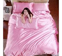 Conjunto Ropa Cama Cubierta colchas Cara Verano Puro satad Seda Cuatro Piezas de satén Doble 1.8m 2.0-Pink_150x200cm