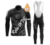 Conjunto Ropa Ciclismo Hombre Maillot Ciclista Invierno,Traje Bici MTB Polar Térmico Chaquetas Manga Larga y Culotte Tirantes con 19D Gel Acolchado,Completa de Bicicleta Jerseys Ciclo BTT(D4,3XL)
