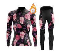 Conjunto Ropa Ciclismo Mujer Invierno Maillot Bici MTB Polar Térmico,Traje Ciclista Chaquetas Manga Larga y Pantalones con 19D Gel Acolchado,Completa de Bicicleta Jerseys Ciclo Transpirable(12,S)