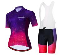 Conjunto Ropa Ciclismo Mujer Verano Traje Bici MTB,Maillot Ciclista Manga Corta Camiseta Ciclo y Culotte Tirantes con 19D Gel Acolchado,Completa Bicicleta Jerseys Transpirable Secado Ráido(1,M)