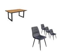 Conjunto salón, mesa de comedor | 170 | roble y borde negro | industrial, mesa fija, pack de 4 sillas de comedor | silla tapizada