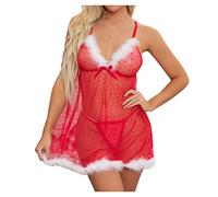 Conjunto Sexy Mujer EróTicos-Disfraz Navidad Sexy-LenceríA Festival Ropa Interior Hueca Conjunto Rojo CamisóN De Navidad Tanga Mujeres íNtimas Sexy