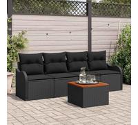 conjunto sofá jardín modular, poliratán negro, 4 plazas, 5 piezas | 2 sofás centrales, 2 sillones con reposabrazos, mesa y bolsa de almacenaje