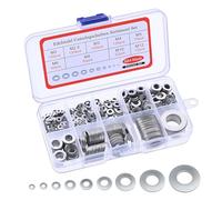 Conjunto surtido de arandelas de acero inoxidable con 9 tamaños: 684 piezas, arandelas planas y arandelas de seguridad.