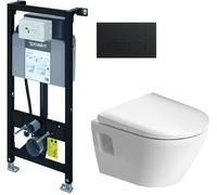 Conjunto taza de inodoro con asiento de cierre suave Duravit D-Neo 45870900A1, marco empotrado Duravit DuraSystem WD1011000000, WD5001031000