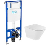 Conjunto taza de inodoro con asiento de cierre suave Roca Gap Round A34H0N8000, marco empotrado Roca Duplo One A890070020