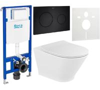 Conjunto taza de inodoro con asiento de cierre suave Roca Gap Round A34H0N8000, marco empotrado Roca Duplo One A890070020, A890189206, A890063000
