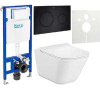 Conjunto taza de inodoro con asiento de cierre suave Roca Gap Square A34H472000, marco empotrado Roca Duplo One A890070020, A890189206, A890063000
