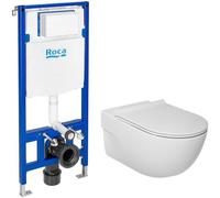 Conjunto taza de inodoro con asiento de cierre suave Roca Meridian A34H240000, marco empotrado Roca Duplo One A890070020