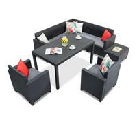 Conjunto Technorattan con sofá esquinero y sillones Nebraska Comida 7 antracita Bica