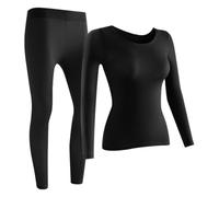 Conjunto Térmico Para Mujer,Ropa Suave Y Cálida Sin Costuras,Conjunto De Ropa Interior Mujer Arriba Y Bajo | Diario Interior Exterior Casa Viaje Oficina Invierno, Negro , L