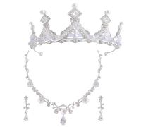 Conjunto Tiara y Collar Infantil Pendientes, Aleación y Brillo | 1 Set Plata, Pedrería Tipo Rhinestone, Cómodo Ajuste, para Princesa y Actuaciones Escolares