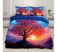 Conjunto Tree of Life Cubierta para edredónPaisajes Naturales Hermoso Set de Fundas para edredón Sunrise con Fundas de Almohada Ropa de Cama para la decoración del Dormitorio 135x200cm