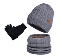 Conjunto Unisex Invierno 3 en 1 Gorro Bufanda Guantes Tejido de Punto Cálido Orejeras Accesorios(Dark Gray, One Size)