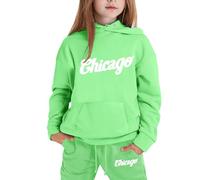 Conjunto Urbano de Sudadera con Capucha y Pantalón Cómodo para Niñas con Diseño de Ciudad Moderna y Ajuste Juego Diario (Light Green, 8-9 Years)