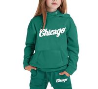 Conjunto Urbano de Sudadera con Capucha y Pantalón Cómodo para Niñas con Diseño de Ciudad Moderna y Ajuste Juego Diario (Dark Green, 4-5 Years)