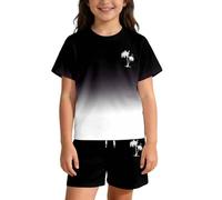 Conjunto veraniego con estampado degradado para niñas y niños. Un guardarropa familiar divertido para el verano, con materiales cómodos y ligeros y transiciones de color. (Black, 5-6 Years)