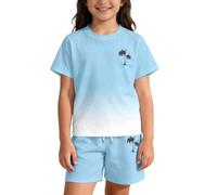 Conjunto veraniego con estampado degradado para niñas y niños. Un guardarropa familiar divertido para el verano, con materiales cómodos y ligeros y transiciones de color. (Light Blue, 11-12Years)