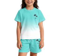 Conjunto veraniego con estampado degradado para niñas y niños. Un guardarropa familiar divertido para el verano, con materiales cómodos y ligeros y transiciones de color. (Mint Green, 9-10 Years)
