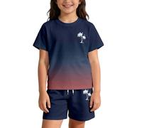 Conjunto veraniego con estampado degradado para niñas y niños. Un guardarropa familiar divertido para el verano, con materiales cómodos y ligeros y transiciones de color. (Navy, 13-14 Years)
