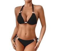 Conjunto Verano Mujer Bragas Bikini Playa Women's Beach Vacation Sexy Pearl Two Piece Swimsuit with Breast and No Bracket Bikini Deportivo Mujer Bikinis 2026 Braga Alta (Black, L)