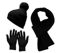 Conjuntos cálidos de invierno para mujeres adultas, guantes de punto a prueba de viento, gorro de esquí, ciclismo, béisbol, sombreros al aire libre, Negro, Talla única