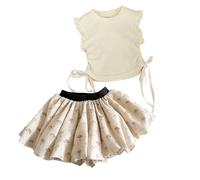 Conjuntos casuales para niñas pequeñas con camiseta y falda estampada floral outfit diario veraniego para niñas estilo y lindo (White, 8-9 Years) #109
