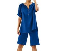 Conjuntos de 2 Piezas para Mujer, Blusa de Pierna Ancha con Bolsillos y Pantalones elásticos, Conjuntos Casuales de Camisa con Cuello en V, Pantalones, Ropa de Calle de Moda Short Cargo Mujer