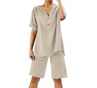 Conjuntos de 2 piezas para mujer, blusa de pierna ancha con bolsillos y pantalones elásticos, conjuntos casuales de camisa con cuello en V, pantalones, ropa de calle de Pantalones Anchos Fitness Mujer