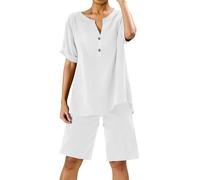 Conjuntos de 2 Piezas para Mujer, Blusa de Pierna Ancha con Bolsillos y Pantalones elásticos, Conjuntos Casuales de Camisa con Cuello en V, Pantalones, Ropa de Calle de Moda Short Cintura Mujer