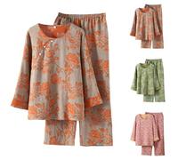 Conjuntos de 2 piezas para mujer, manga larga, trajes de 2 piezas para mujer, ropa de dormir suave, ropa de dormir, ropa de descanso, ropa de descanso, conjuntos de pijama vintage con estampado floral