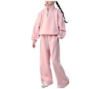 Conjuntos de 2 piezas para niñas, colores lisos, media cremallera, sudaderas de manga larga y pantalones deportivos hasta el suelo, cómodo chándal para niñas, ropa casual, ropa activa, pantalones