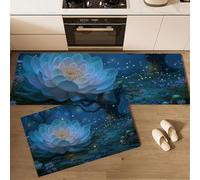 Conjuntos de Alfombras de Cocina, Naturaleza Onírica Loto Resplandeciente Bosque, 2 Piezas Alfombra Antideslizante Lavable para Baño/Cocina, Alfombra para Piso Que Atrapa el Agua, 40x60cm+40x120cm