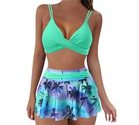 Conjuntos De Bikini,Bañador Color sólido Conjunto Bohemio Floral Swimwear Reductor Estampado Traje Baño Cintura Alta Control Vientre para Vacaciones Tropicales#Z