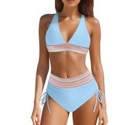 Conjuntos de Bikini de Cintura Alta para Mujer, Trajes de baño de Dos Piezas con cordón y Bloques de Color, en Nylon, Doux y Confortable, Ideal para activités aquatiques, été Deux pièces