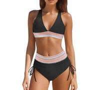 Conjuntos de Bikini de Cintura Alta para Mujer, Trajes de baño de Dos Piezas con cordón y Bloques de Color, en Nylon, Doux y Confortable, Ideal para activités aquatiques, été Deux pièces