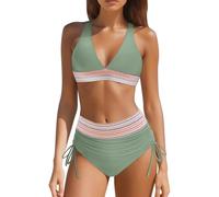 Conjuntos de Bikini de Cintura Alta para Mujer, Trajes de baño de Dos Piezas con cordón y Bloques de Color, en Nylon, résistant au chlore y léger, Ideal para mer, Tendencia Actual Deux pièces