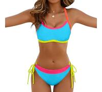 Conjuntos De Bikinis Bikini Mujer Sin Tirantes Blanco Top Push Up con Relleno Talle Alto Talla Grande Tankini Elegante Bañadores Azul Claro L